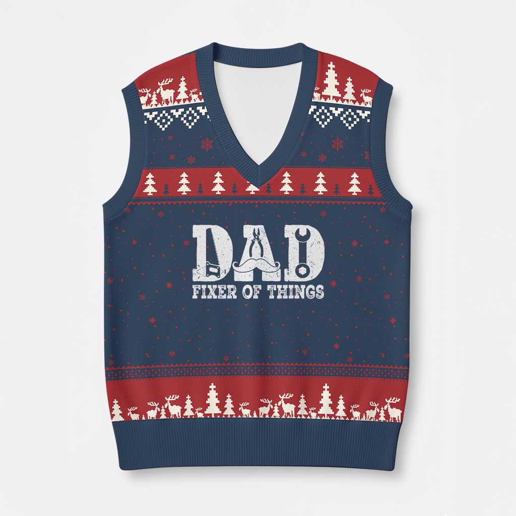 Handyman Dad Fixer Of Everything V-Neck Knit Sweater Vest Funny Garage Papa TS12 Navy Red Print Your Wear