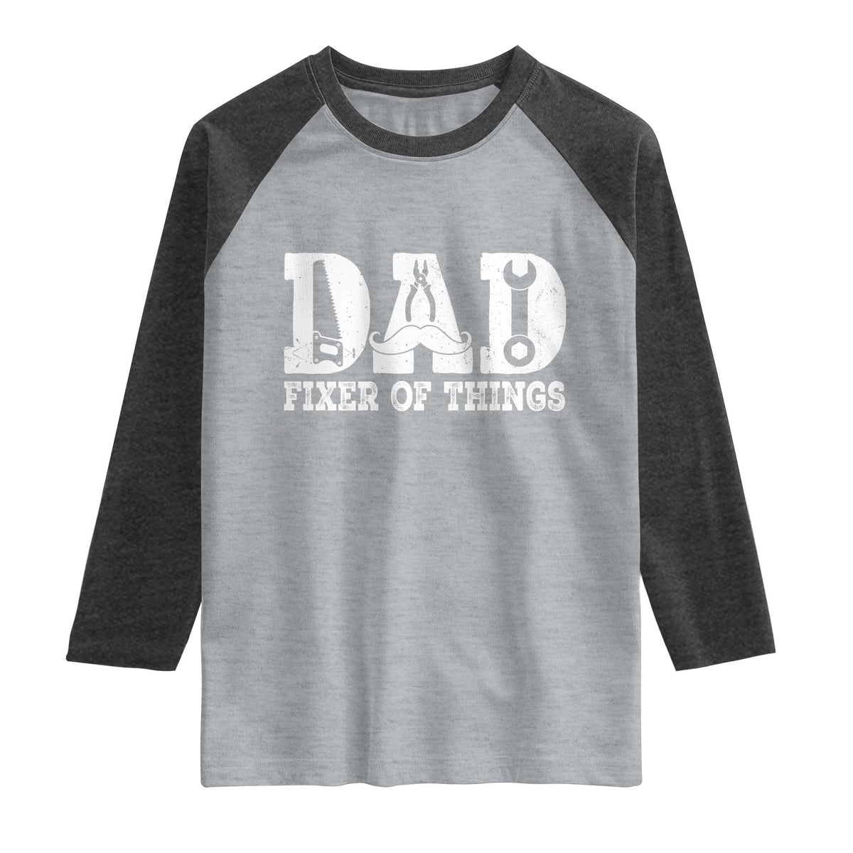 Handyman Dad Fixer Of Everything Raglan Shirt Funny Garage Papa TS12 Heather Gray Heather Charcoal Print Your Wear