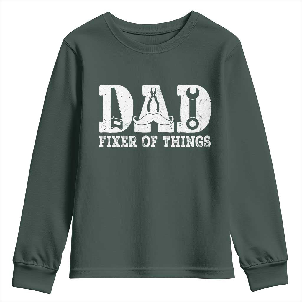 Handyman Dad Fixer Of Everything Youth Sweatshirt Funny Garage Papa TS12 Dark Forest Green Print Your Wear