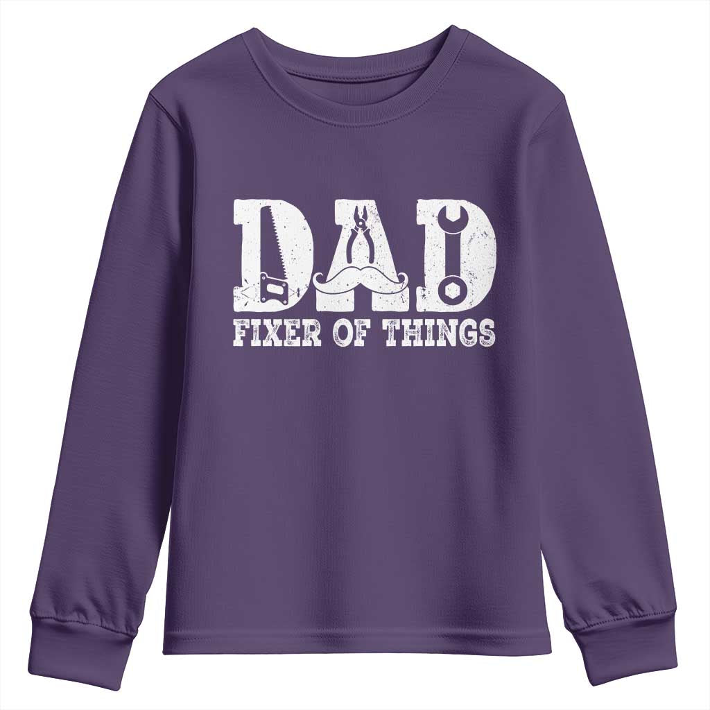 Handyman Dad Fixer Of Everything Youth Sweatshirt Funny Garage Papa TS12 Purple Print Your Wear