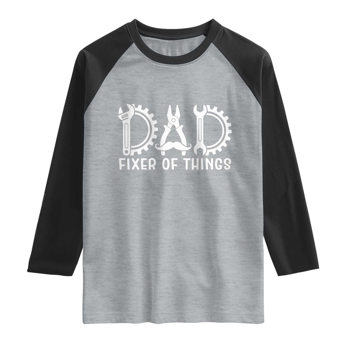 Dad Fixer Of Everything Garage Life Raglan Shirt Auto Mechanic Fathers Day Gift TS12 Heather Gray Black Print Your Wear