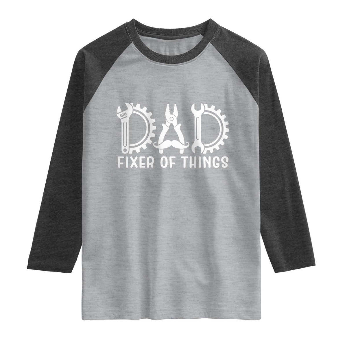 Dad Fixer Of Everything Garage Life Raglan Shirt Auto Mechanic Fathers Day Gift TS12 Heather Gray Heather Charcoal Print Your Wear