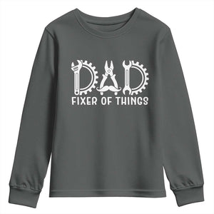 Dad Fixer Of Everything Garage Life Youth Sweatshirt Auto Mechanic Fathers Day Gift TS12 Dark Heather Print Your Wear