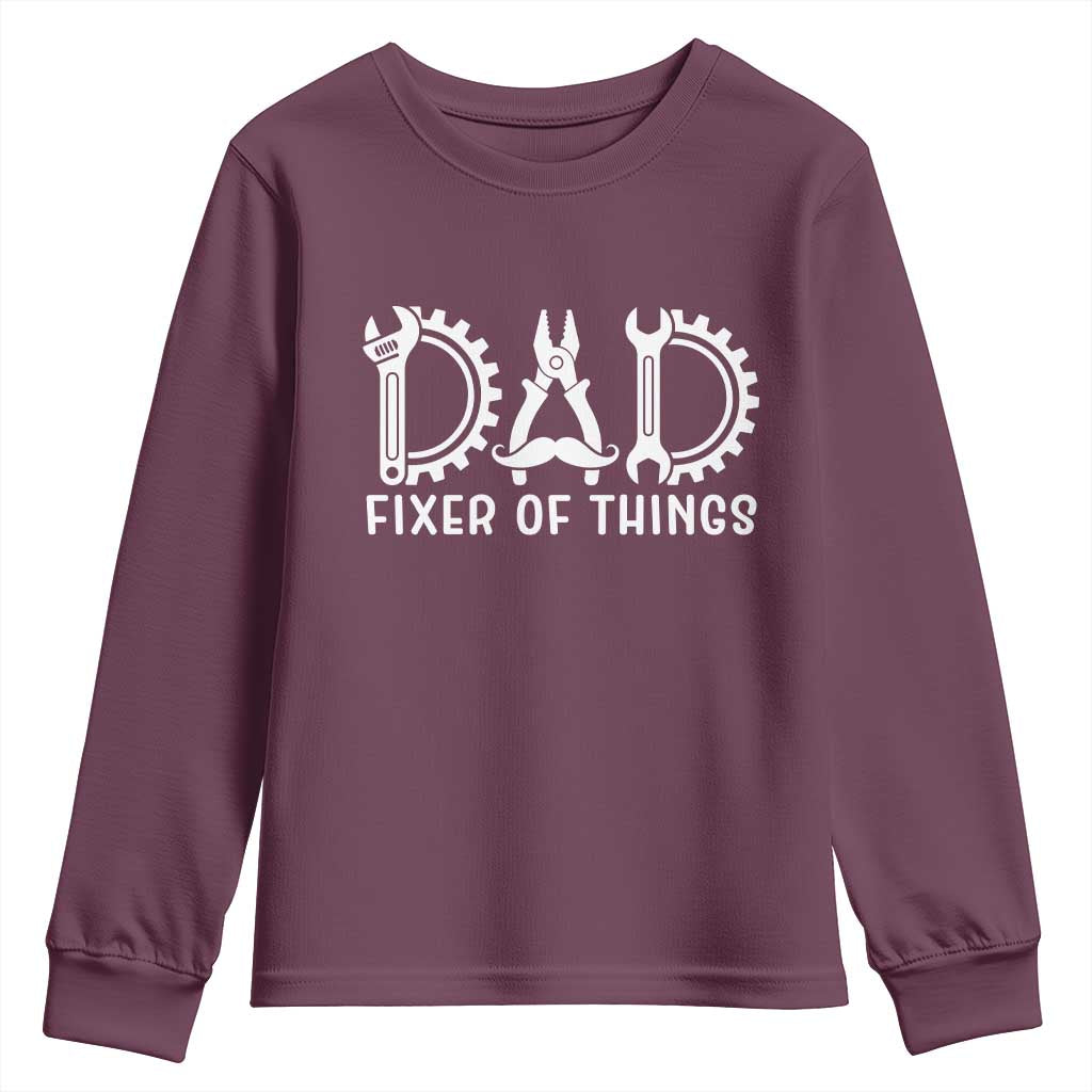 Dad Fixer Of Everything Garage Life Youth Sweatshirt Auto Mechanic Fathers Day Gift TS12 Maroon Print Your Wear
