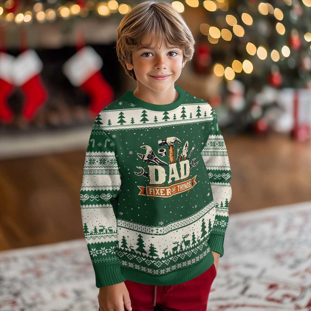 Mechanic Dad Fixer Of All Things Ugly Christmas Sweater Funny Auto Repair Fathers Day TS12 Forest Green Beige Print Your Wear
