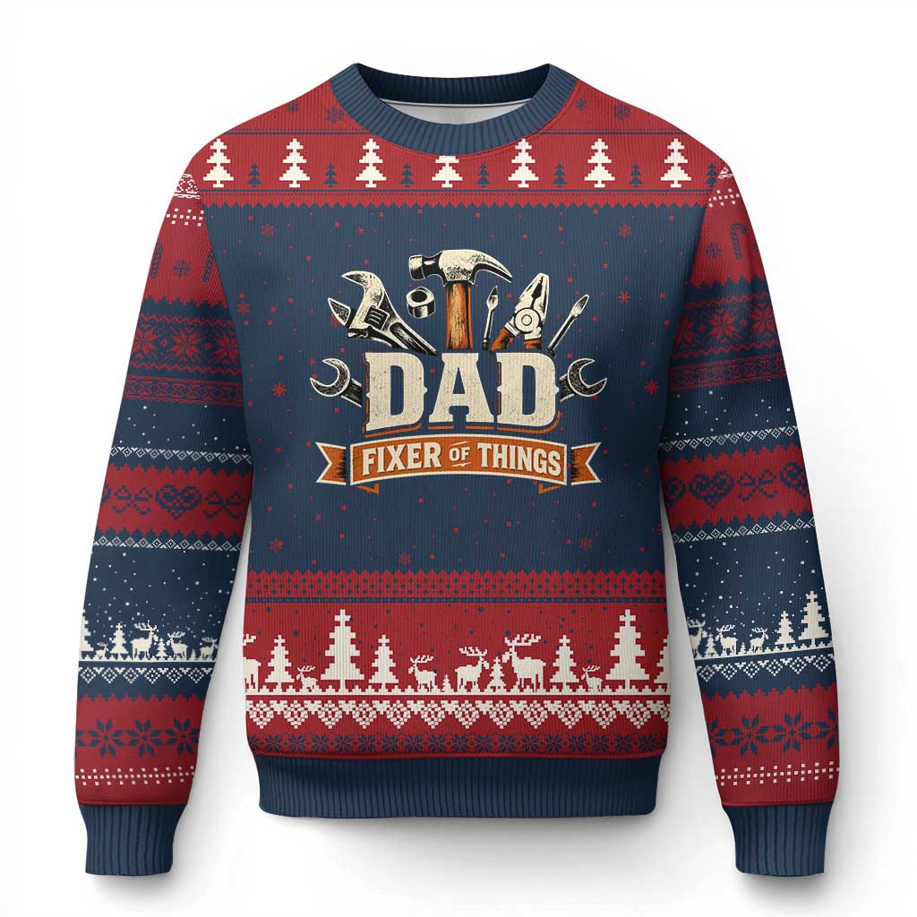 Mechanic Dad Fixer Of All Things Ugly Christmas Sweater Funny Auto Repair Fathers Day TS12 Navy Red Print Your Wear