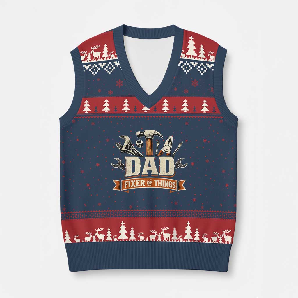 Mechanic Dad Fixer Of All Things V-Neck Knit Sweater Vest Funny Auto Repair Fathers Day TS12 Navy Red Print Your Wear