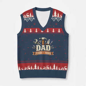 Mechanic Dad Fixer Of All Things V-Neck Knit Sweater Vest Funny Auto Repair Fathers Day TS12 Navy Red Print Your Wear