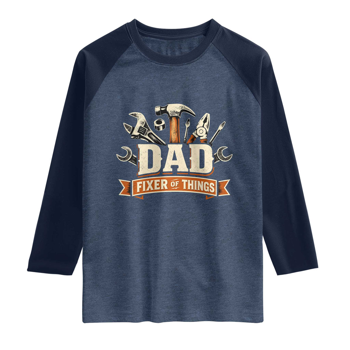 Mechanic Dad Fixer Of All Things Raglan Shirt Funny Auto Repair Fathers Day TS12 Heather Denim Navy Print Your Wear
