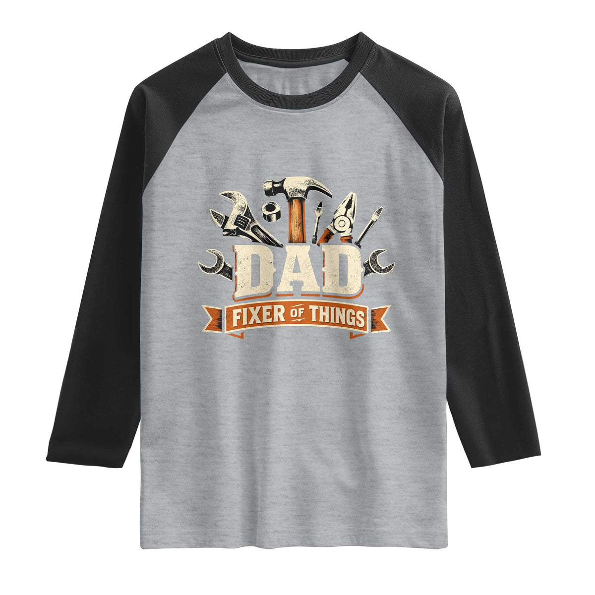 Mechanic Dad Fixer Of All Things Raglan Shirt Funny Auto Repair Fathers Day TS12 Heather Gray Black Print Your Wear