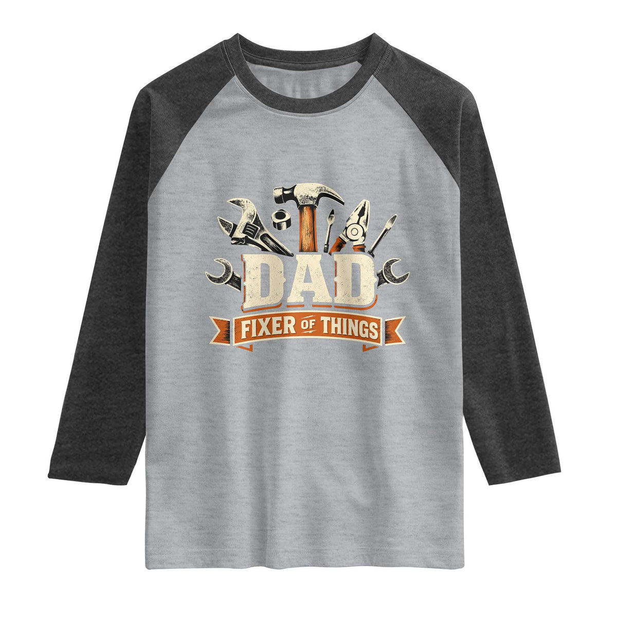 Mechanic Dad Fixer Of All Things Raglan Shirt Funny Auto Repair Fathers Day TS12 Heather Gray Heather Charcoal Print Your Wear