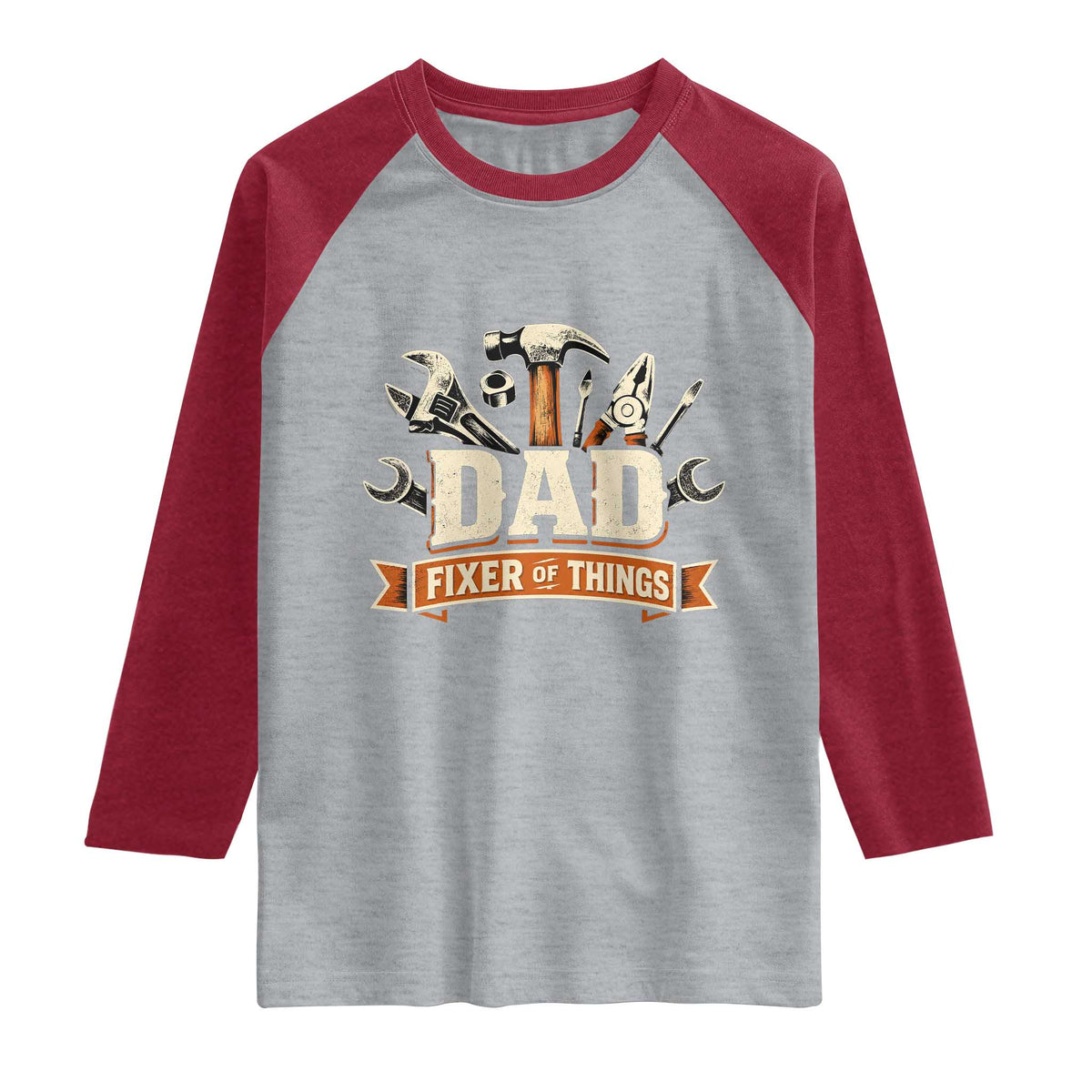 Mechanic Dad Fixer Of All Things Raglan Shirt Funny Auto Repair Fathers Day TS12 Heather Gray Heather Red Print Your Wear