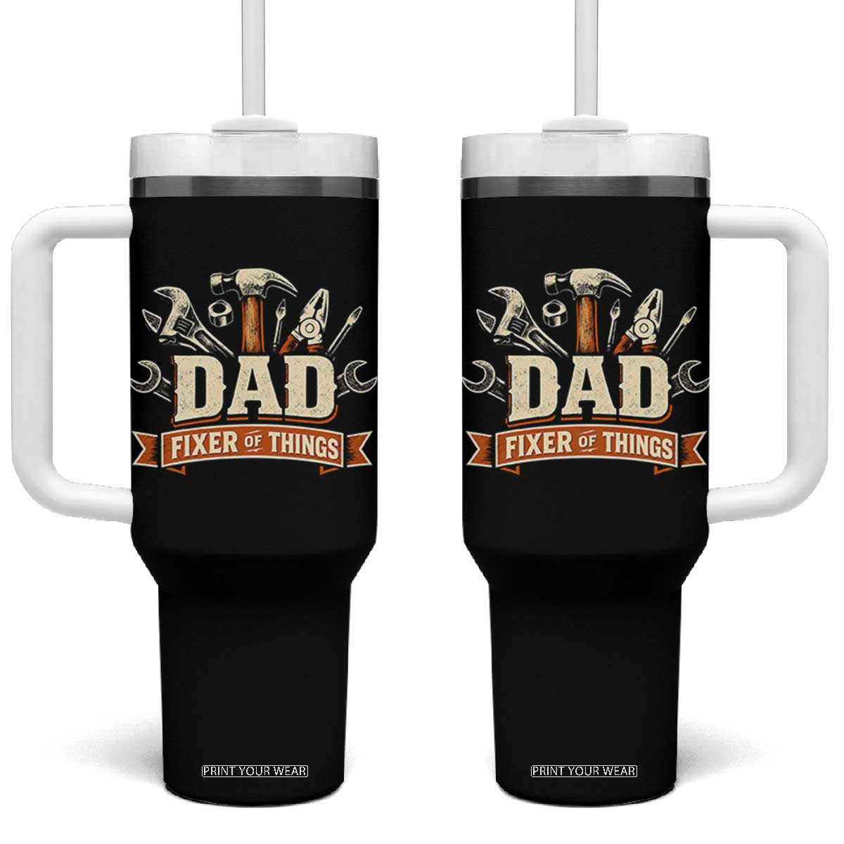 Mechanic Dad Fixer Of All Things Tumbler With Handle Funny Auto Repair Fathers Day TS12 One Size: 40 oz Black Print Your Wear