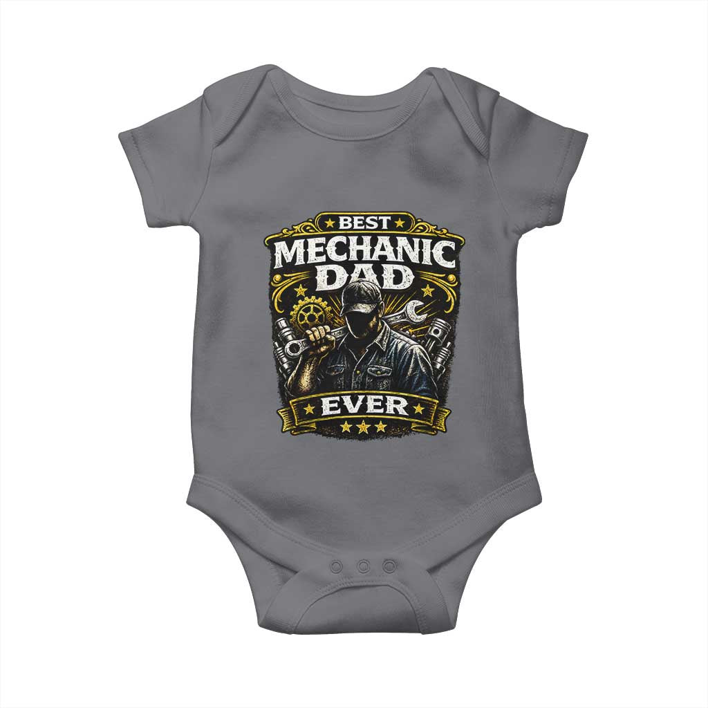 Best Mechanic Dad Ever Baby Onesie Auto Repair Fathers Day Graphic TS12 Charcoal Print Your Wear