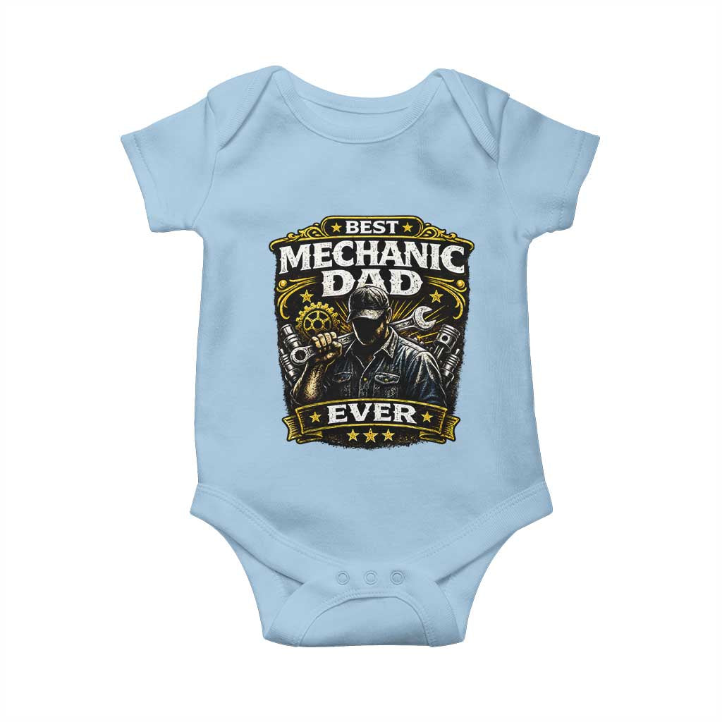 Best Mechanic Dad Ever Baby Onesie Auto Repair Fathers Day Graphic TS12 Light Blue Print Your Wear