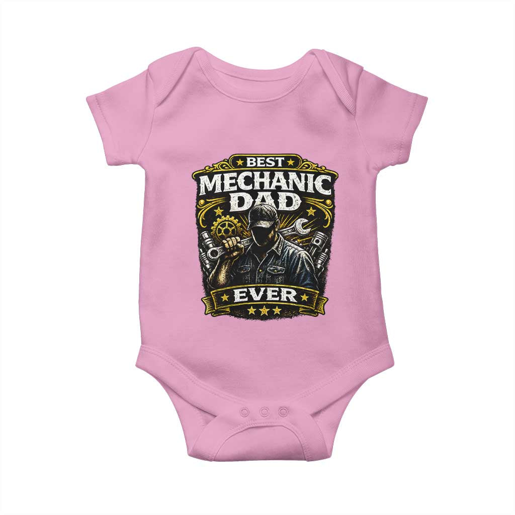 Best Mechanic Dad Ever Baby Onesie Auto Repair Fathers Day Graphic TS12 Light Pink Print Your Wear