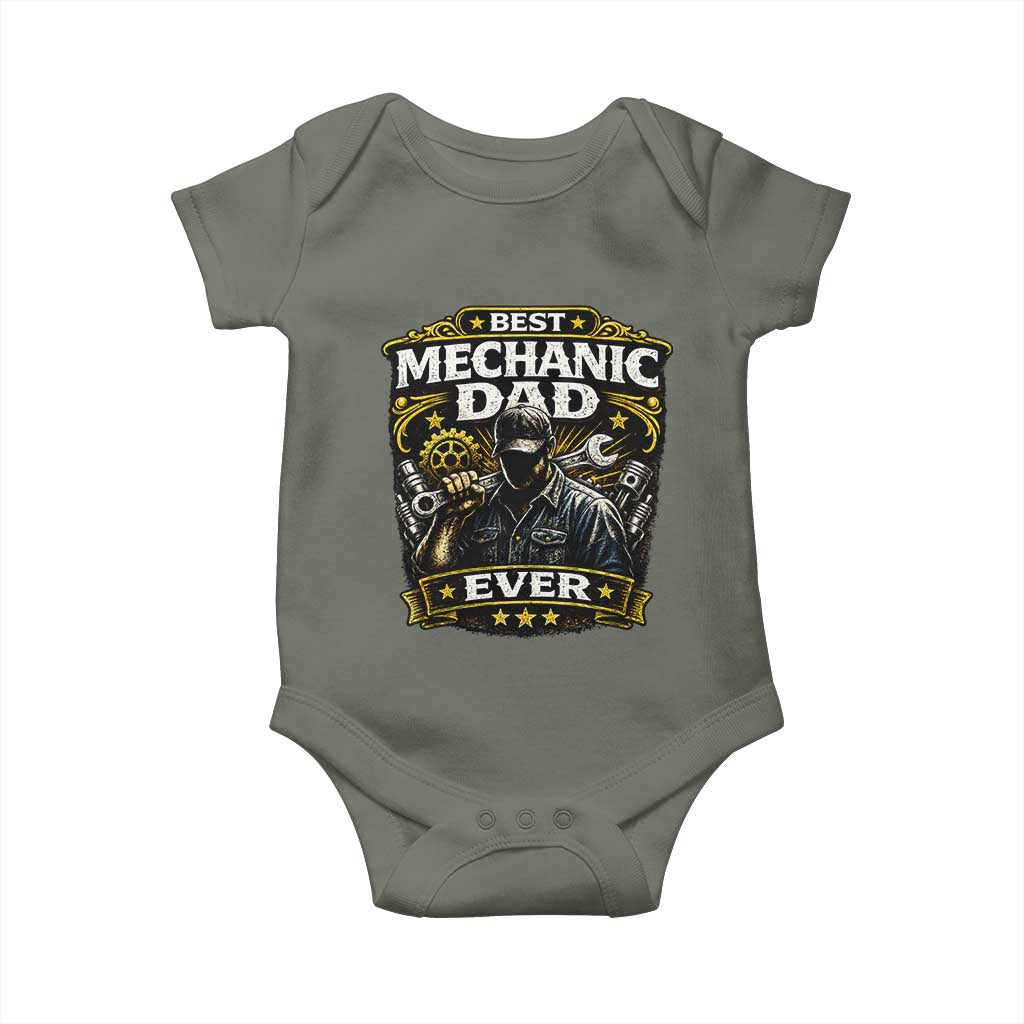 Best Mechanic Dad Ever Baby Onesie Auto Repair Fathers Day Graphic TS12 Military Green Print Your Wear