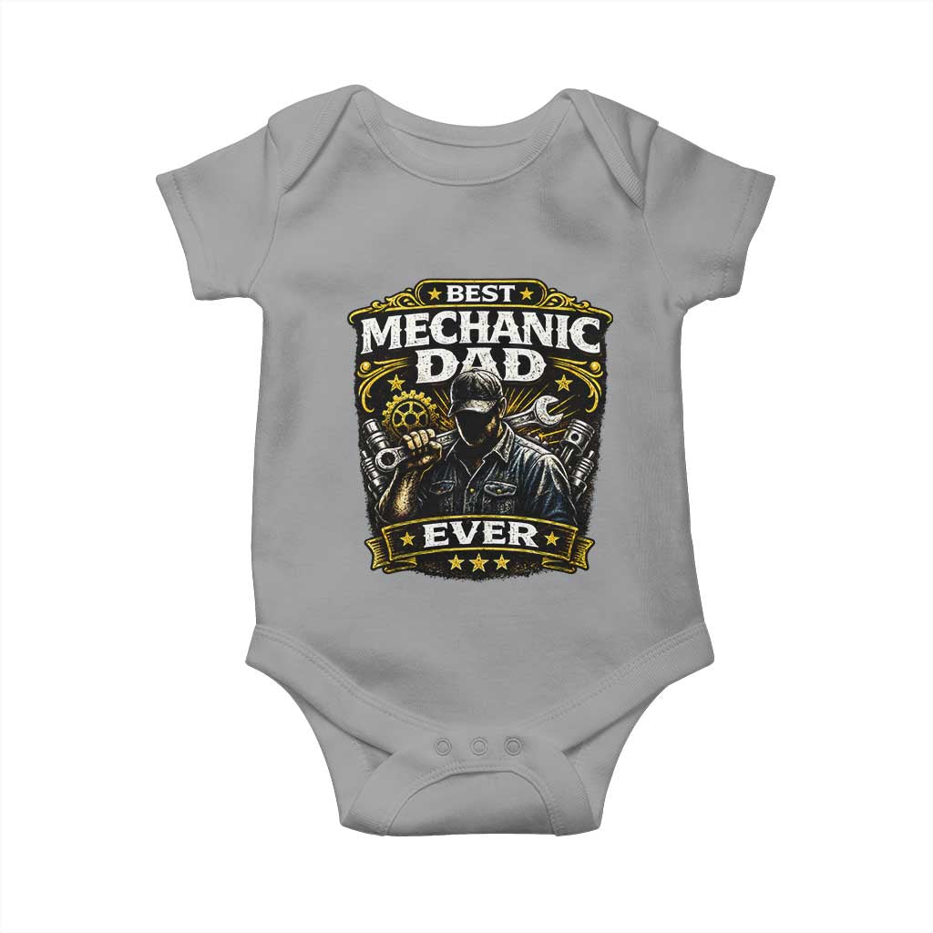 Best Mechanic Dad Ever Baby Onesie Auto Repair Fathers Day Graphic TS12 Sport Gray Print Your Wear