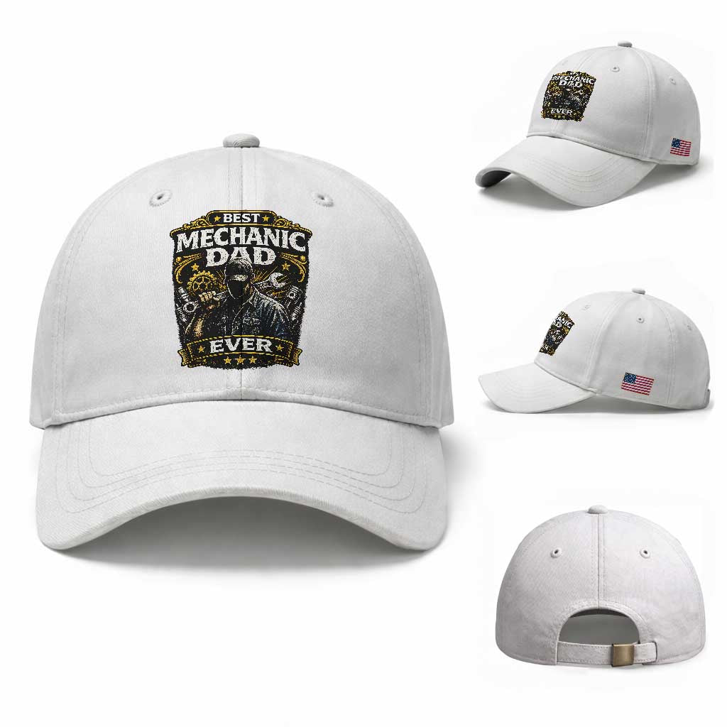 Best Mechanic Dad Ever Baseball Cap Auto Repair Fathers Day Graphic TS12 Baseball Cap Universal Fit White Print Your Wear