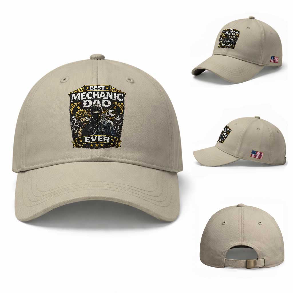 Best Mechanic Dad Ever Baseball Cap Auto Repair Fathers Day Graphic TS12 Baseball Cap Universal Fit Beige Print Your Wear
