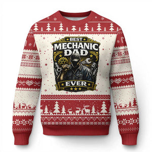 Best Mechanic Dad Ever Ugly Christmas Sweater Auto Repair Fathers Day Graphic TS12 Beige Red Print Your Wear