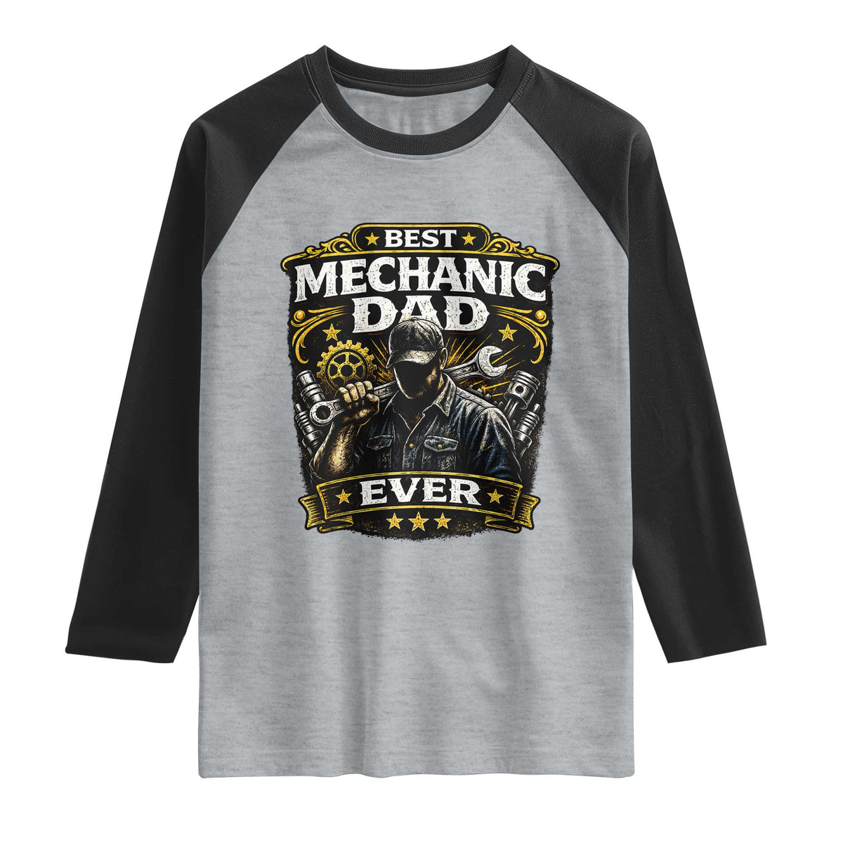 Best Mechanic Dad Ever Raglan Shirt Auto Repair Fathers Day Graphic TS12 Heather Gray Black Print Your Wear