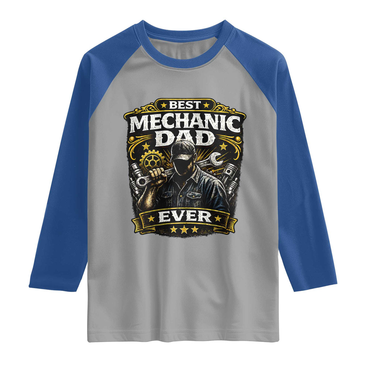 Best Mechanic Dad Ever Raglan Shirt Auto Repair Fathers Day Graphic TS12 Sport Gray Royal Print Your Wear