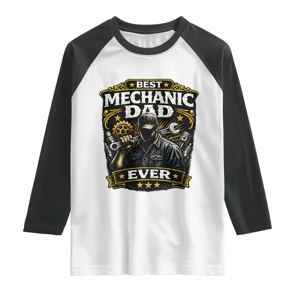 Best Mechanic Dad Ever Raglan Shirt Auto Repair Fathers Day Graphic TS12 White Black Print Your Wear