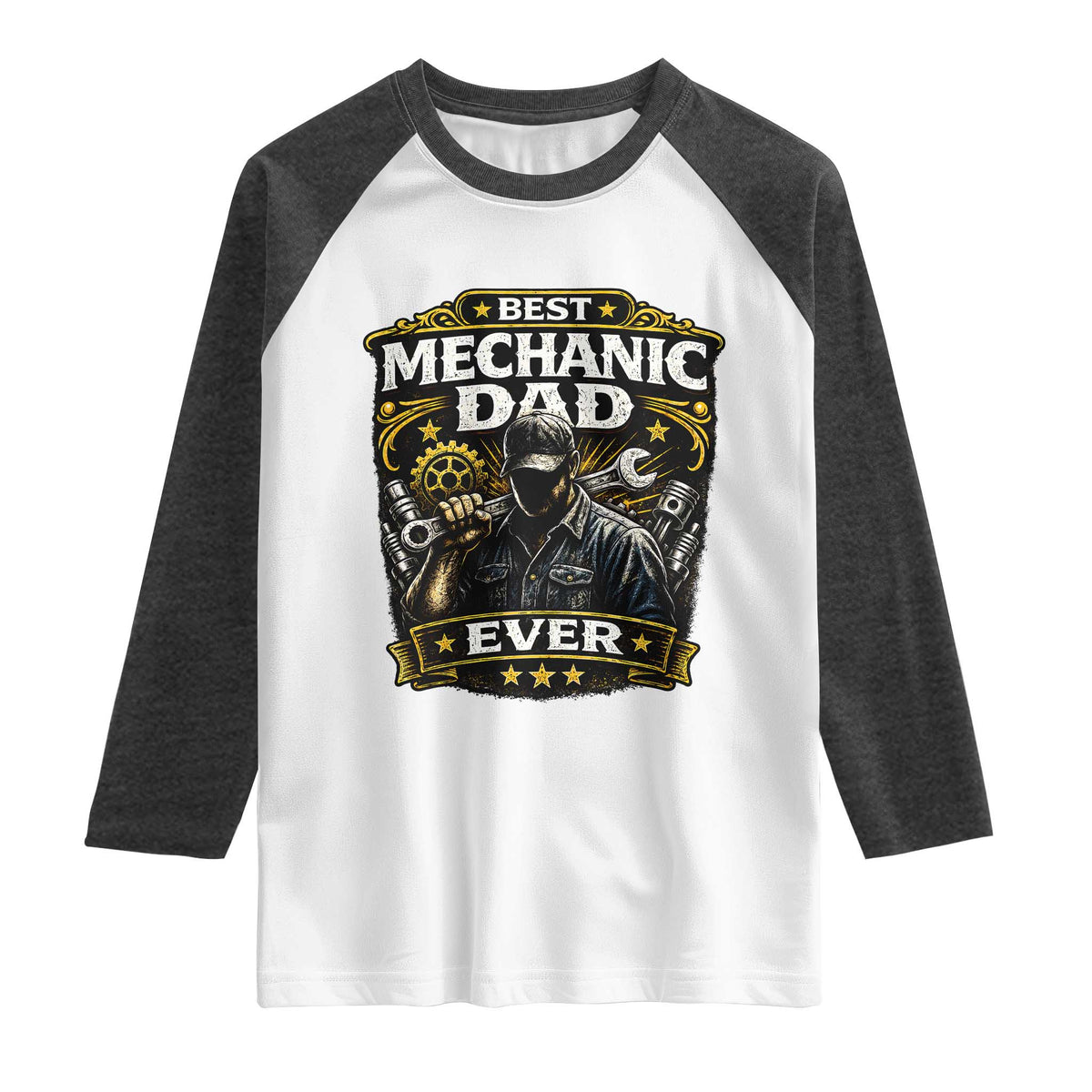 Best Mechanic Dad Ever Raglan Shirt Auto Repair Fathers Day Graphic TS12 White Heather Charcoal Print Your Wear