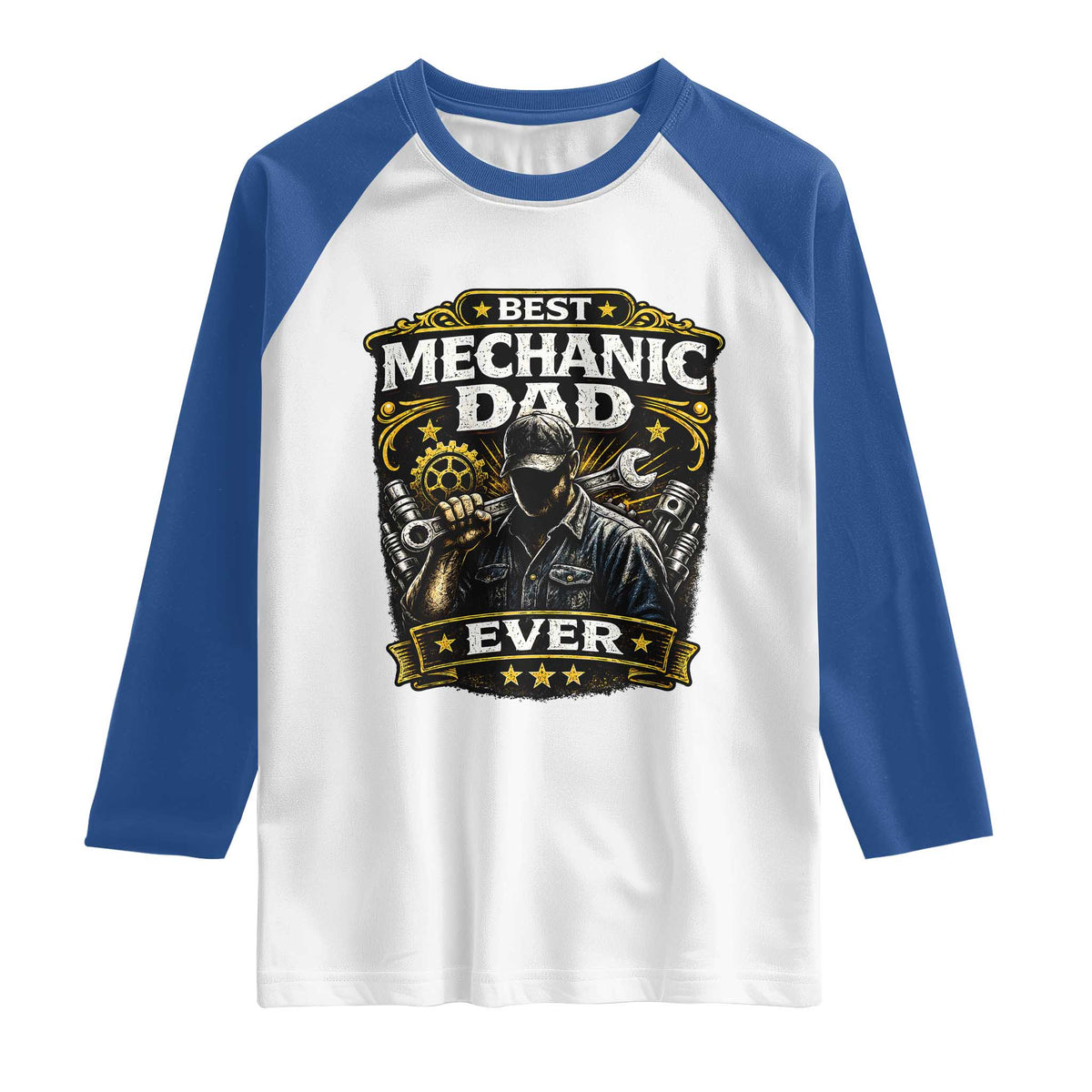 Best Mechanic Dad Ever Raglan Shirt Auto Repair Fathers Day Graphic TS12 White Royal Print Your Wear