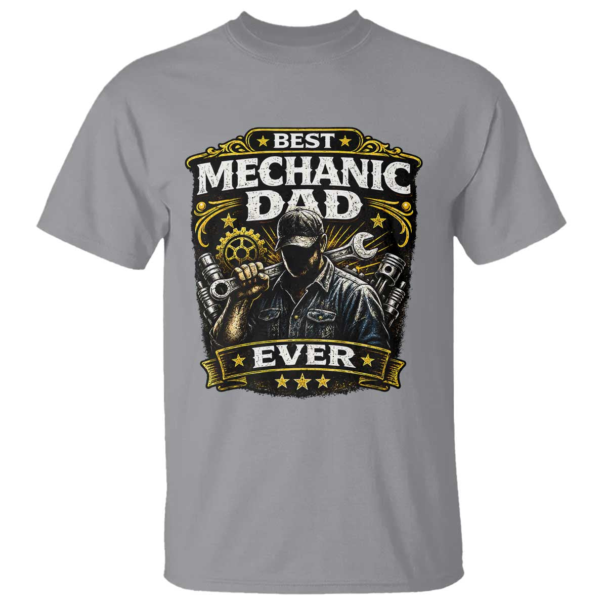 Best Mechanic Dad Ever T Shirt Auto Repair Fathers Day Graphic TS12 Sport Gray Print Your Wear