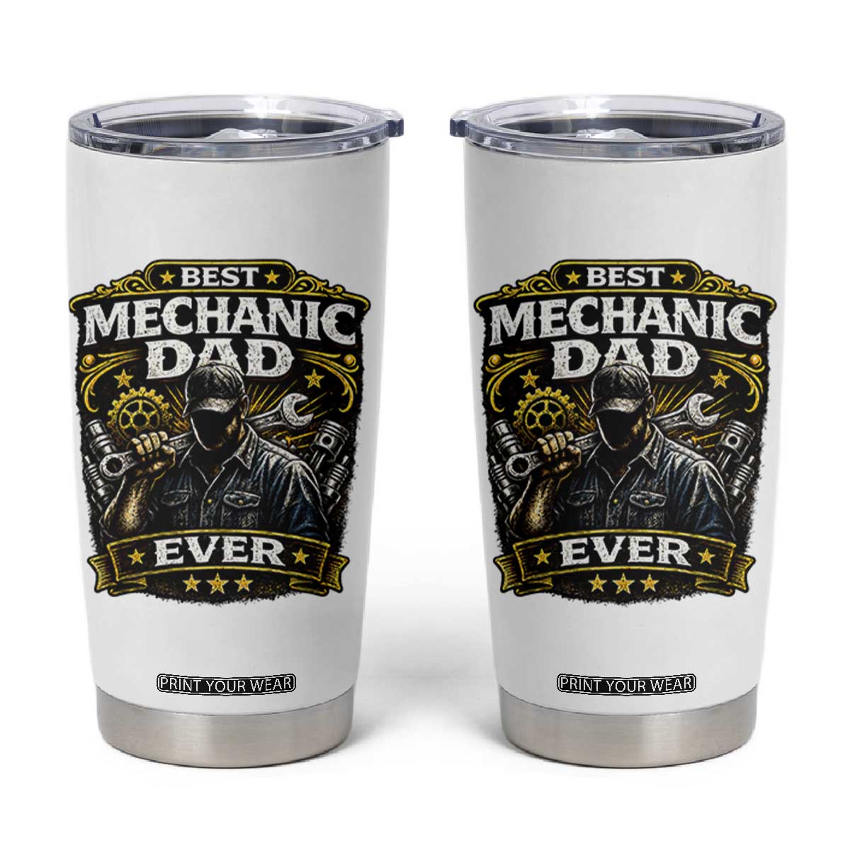 Best Mechanic Dad Ever Tumbler Cup Auto Repair Fathers Day Graphic TS12 White Print Your Wear