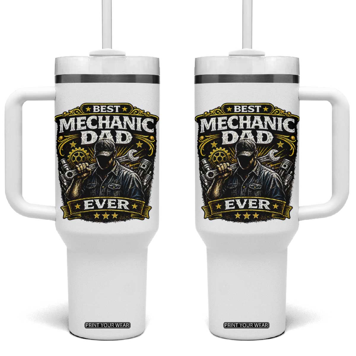 Best Mechanic Dad Ever Tumbler With Handle Auto Repair Fathers Day Graphic TS12 One Size: 40 oz White Print Your Wear