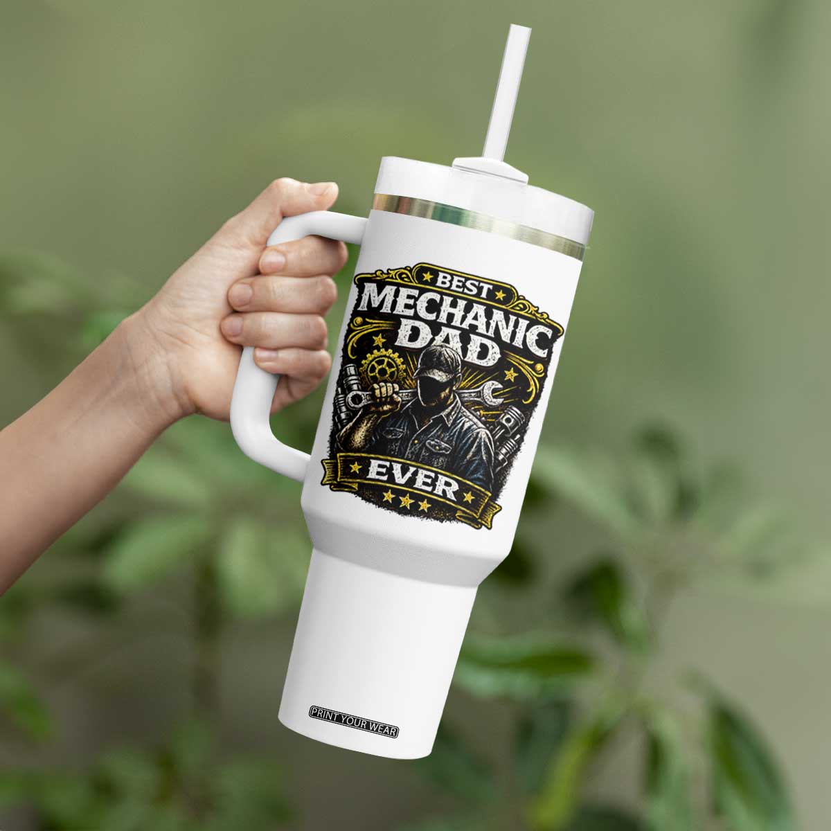Best Mechanic Dad Ever Tumbler With Handle Auto Repair Fathers Day Graphic TS12 Print Your Wear