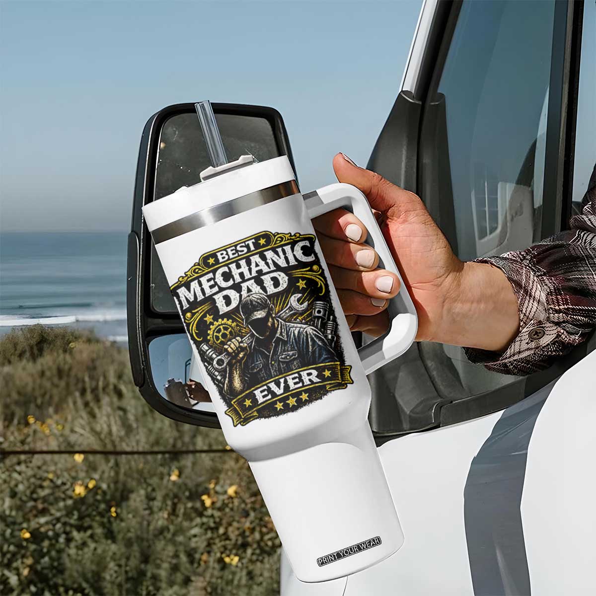 Best Mechanic Dad Ever Tumbler With Handle Auto Repair Fathers Day Graphic TS12 Print Your Wear