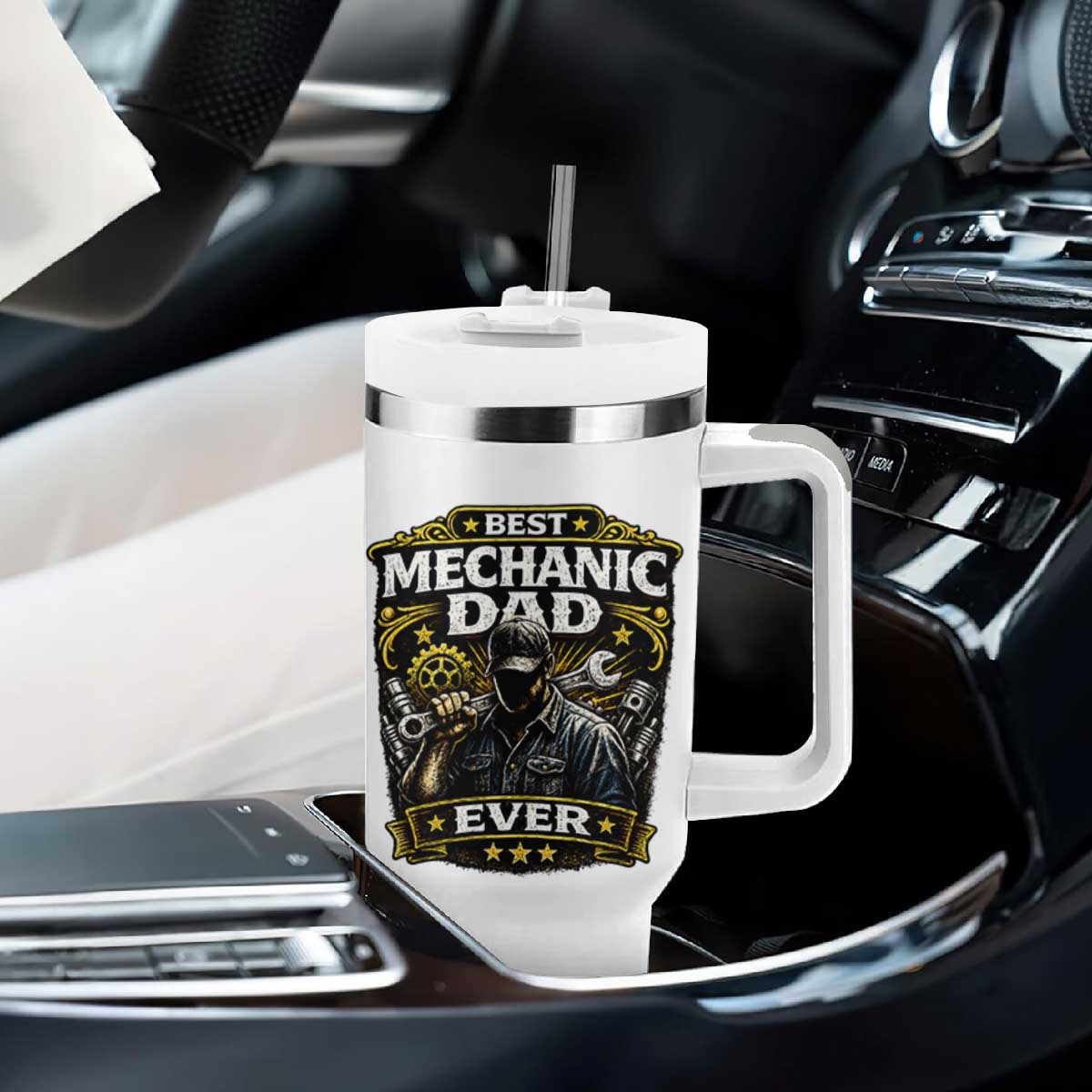 Best Mechanic Dad Ever Tumbler With Handle Auto Repair Fathers Day Graphic TS12 Print Your Wear