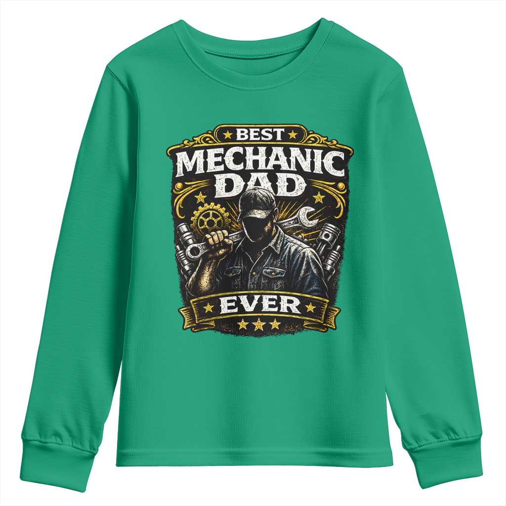 Best Mechanic Dad Ever Youth Sweatshirt Auto Repair Fathers Day Graphic TS12 Irish Green Print Your Wear