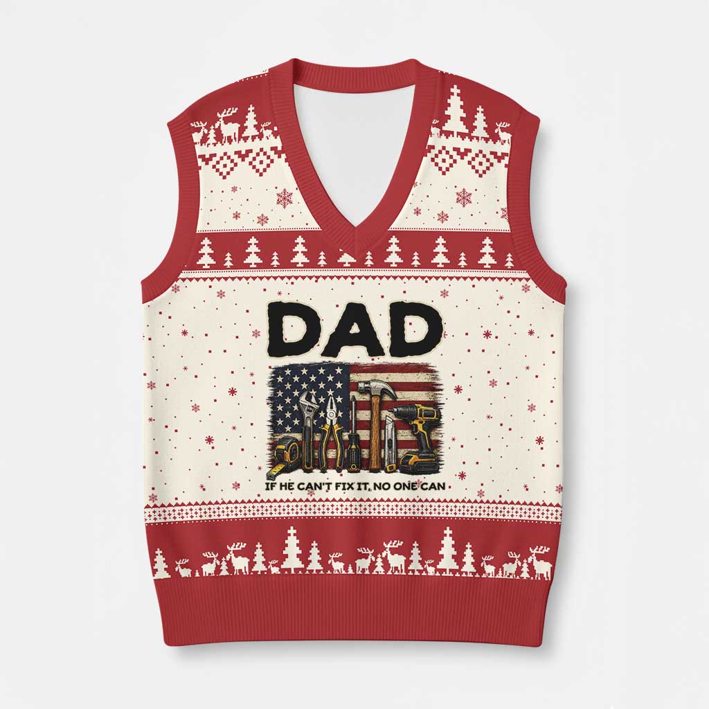 Mechanic Dad American Flag V-Neck Knit Sweater Vest If He Cant Fix It No One Can TS12 Beige Red Print Your Wear