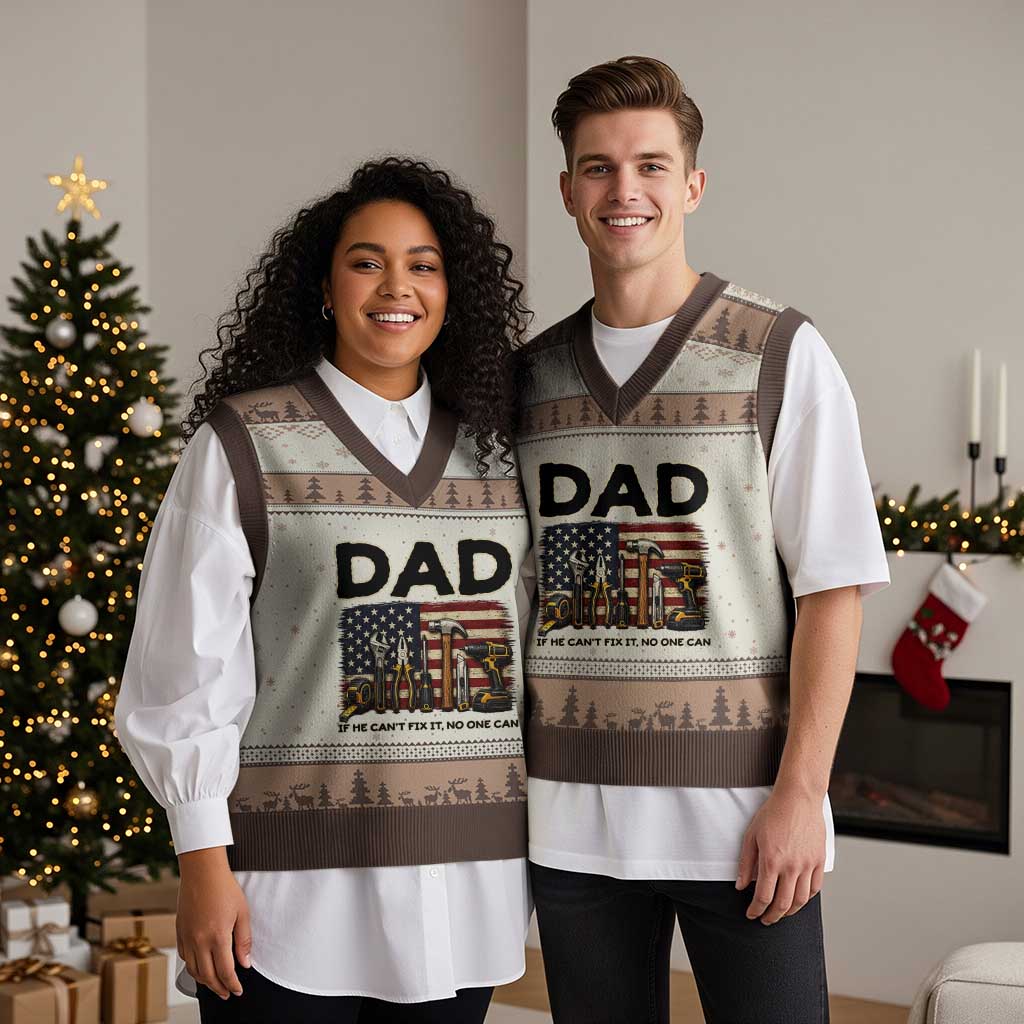 Mechanic Dad American Flag V-Neck Knit Sweater Vest If He Cant Fix It No One Can TS12 Mocha Mousse Print Your Wear