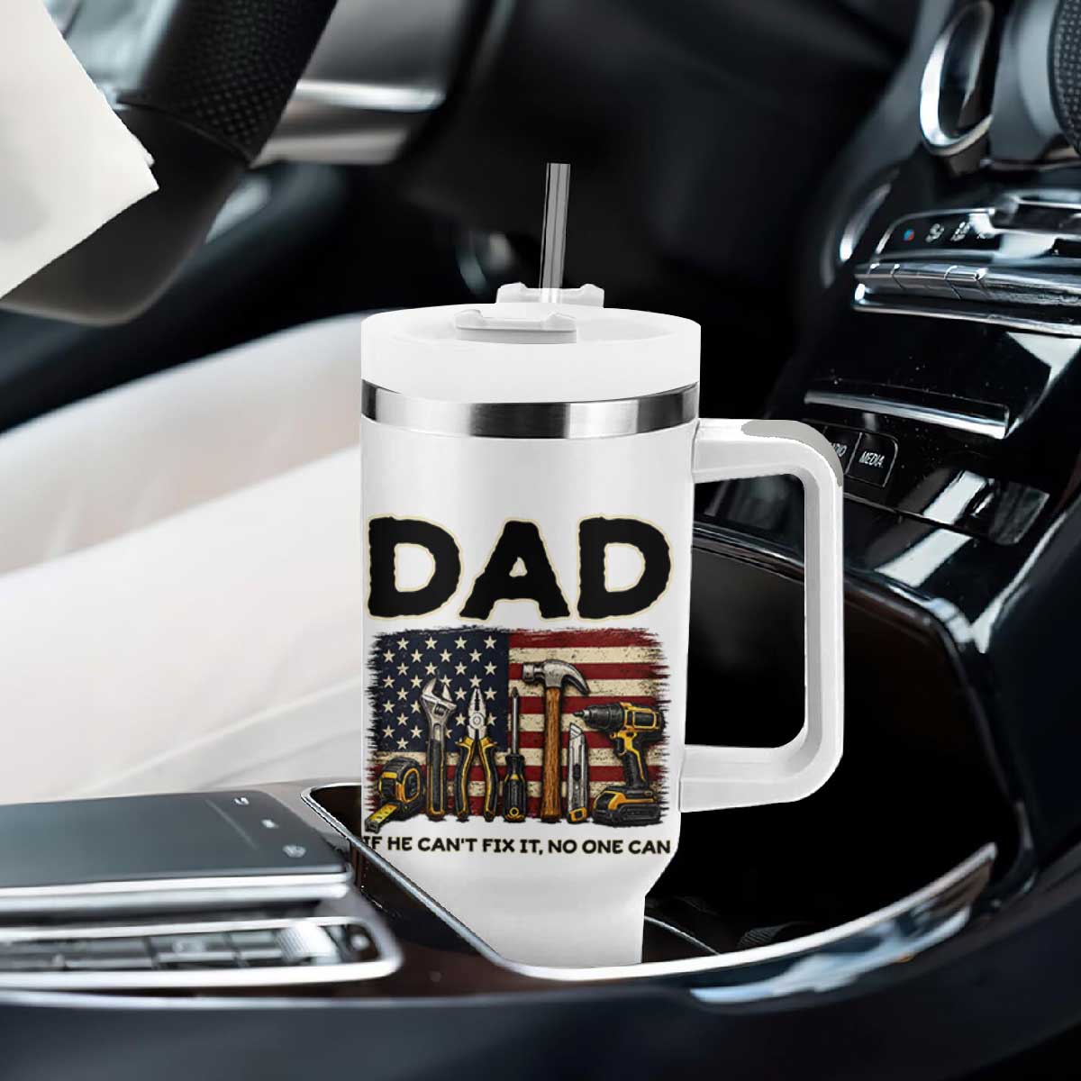 Mechanic Dad American Flag Tumbler With Handle If He Cant Fix It No One Can TS12 Print Your Wear