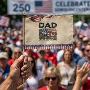 Mechanic Dad American Flag Patriotic Handheld Flag If He Cant Fix It No One Can TS12 Vintage 8.2" × 5.5" Rustic Tan Navy Print Your Wear