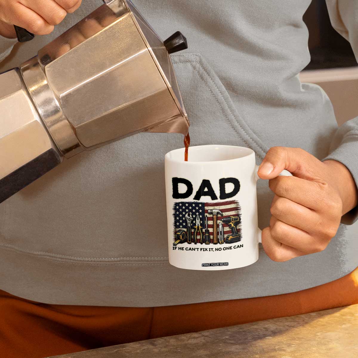 Mechanic Dad American Flag Coffee Mug If He Cant Fix It No One Can TS12 Print Your Wear