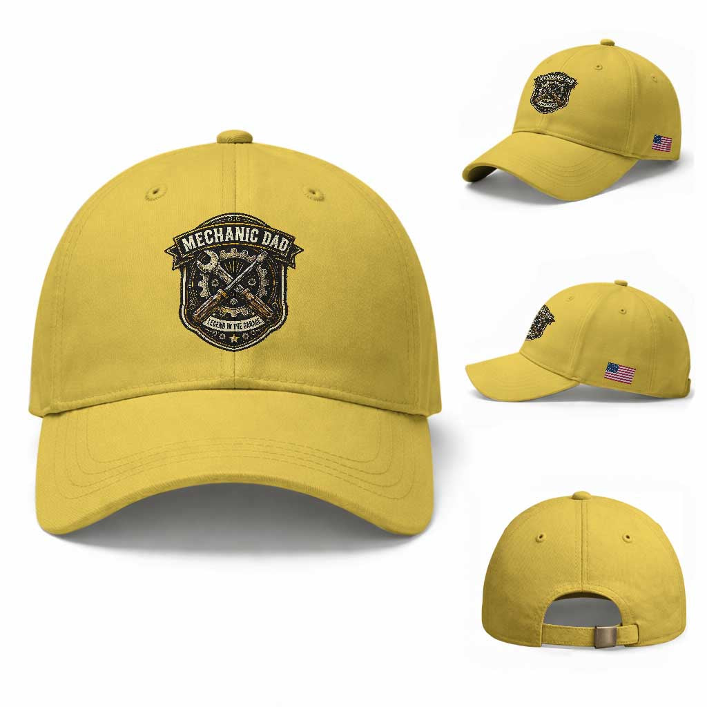 Mechanic Dad Legend In The Garage Baseball Cap Funny Auto Repair Fathers Day Gift TS12 Baseball Cap Universal Fit Yellow Print Your Wear