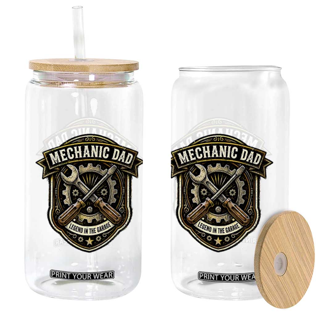 Mechanic Dad Legend In The Garage Glass Can Funny Auto Repair Fathers Day Gift TS12 Print Your Wear