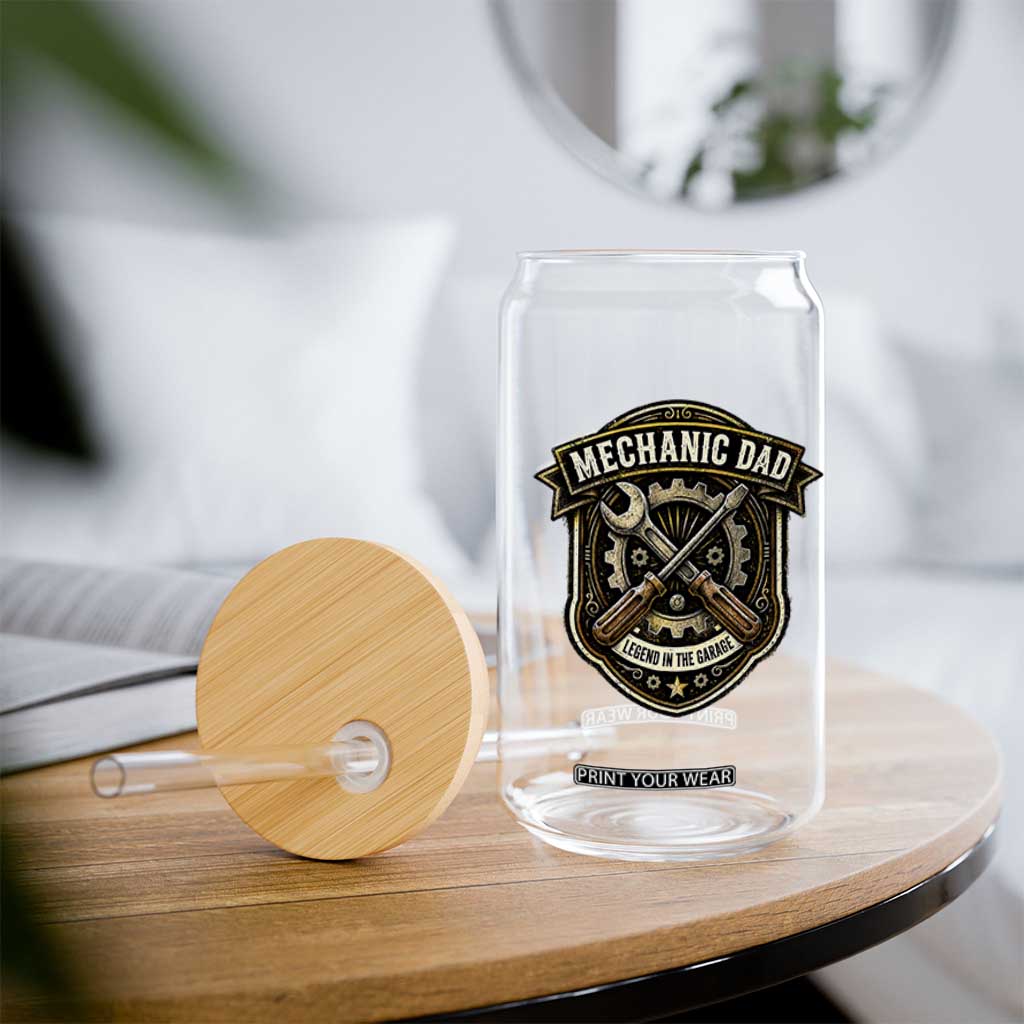 Mechanic Dad Legend In The Garage Glass Can Funny Auto Repair Fathers Day Gift TS12 Print Your Wear