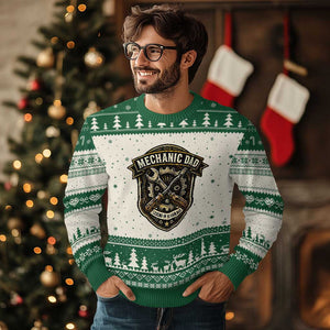Mechanic Dad Legend In The Garage Ugly Christmas Sweater Funny Auto Repair Fathers Day Gift TS12 Beige Green Print Your Wear
