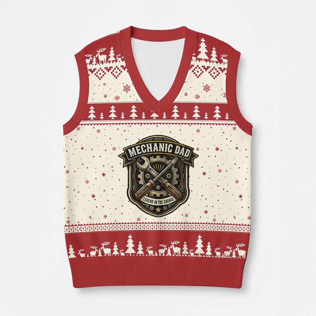 Mechanic Dad Legend In The Garage V-Neck Knit Sweater Vest Funny Auto Repair Fathers Day Gift TS12 Beige Red Print Your Wear