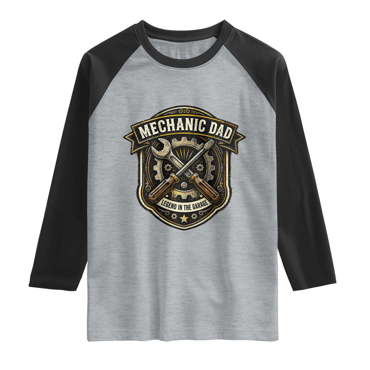 Mechanic Dad Legend In The Garage Raglan Shirt Funny Auto Repair Fathers Day Gift TS12 Heather Gray Black Print Your Wear