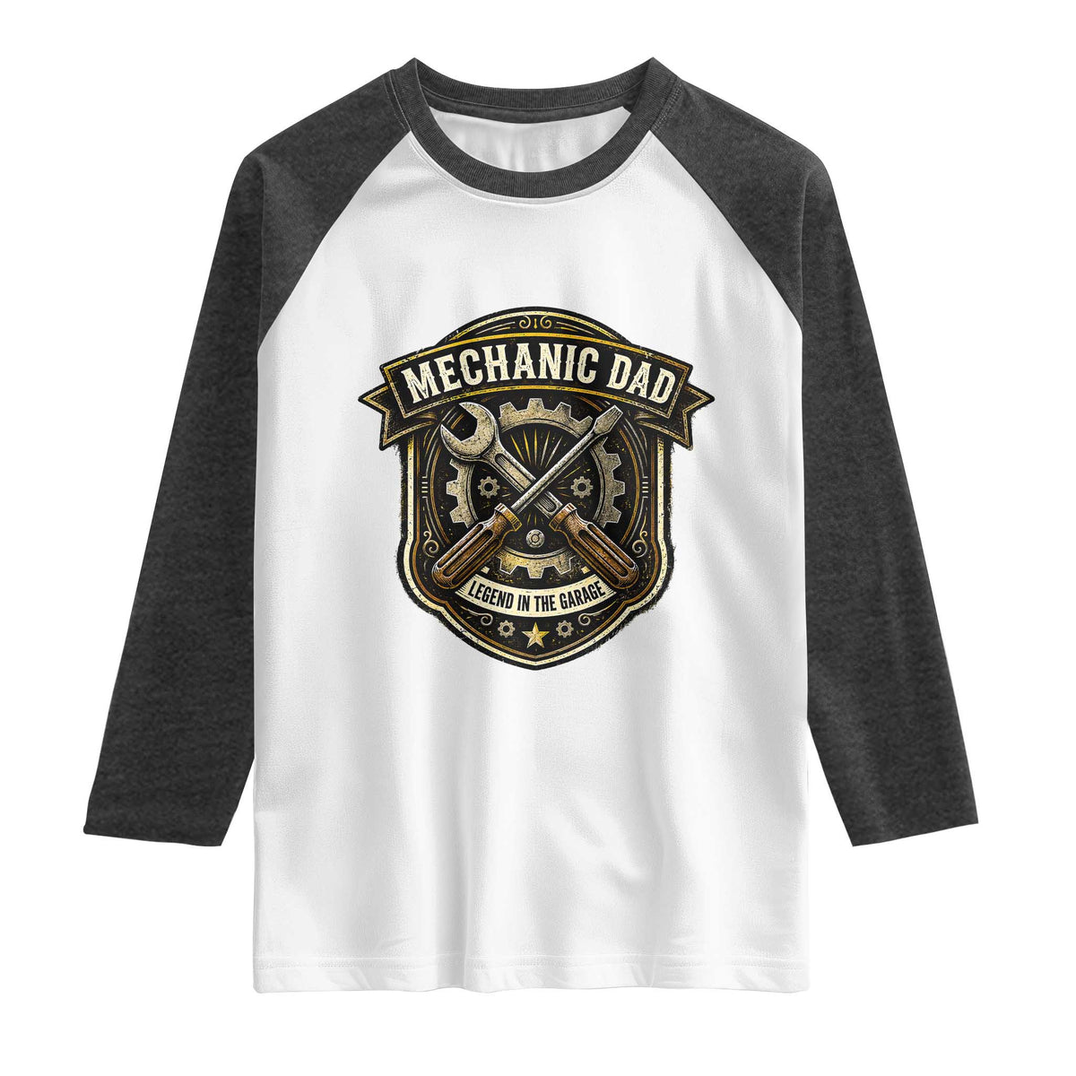 Mechanic Dad Legend In The Garage Raglan Shirt Funny Auto Repair Fathers Day Gift TS12 White Heather Charcoal Print Your Wear
