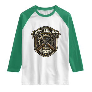 Mechanic Dad Legend In The Garage Raglan Shirt Funny Auto Repair Fathers Day Gift TS12 White Kelly Green Print Your Wear